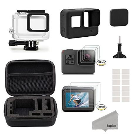 Kupton Accesorios Kit para GoPro Hero 6/5 Black, Kit de Deportes de Exterior, Kit de Iniciación: Estuche de Viaje Pequeño + Carcasa Case + Protector de Pantalla + Cubre Lente + Montura de Silicona para Go Pro Hero6/5