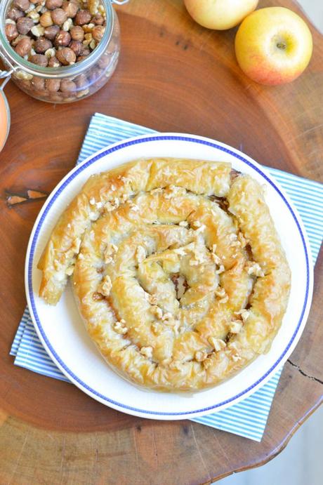 Tarta de manzana espiral con pasta filo