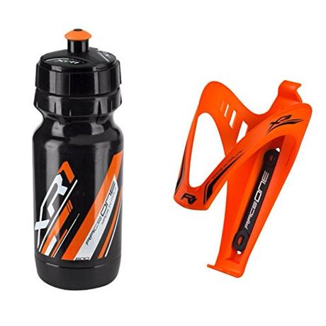 Raceone.it - KIT Race Duo X3 Rubberized (2 PCS): Porta Bidon X3 + Bidon de ciclismo XR1 Bici Carrera de Ruta / Bicicleta de Montaña MTB / Gravel Bike. Color: Naranja / Negro 100% MADE IN ITALY