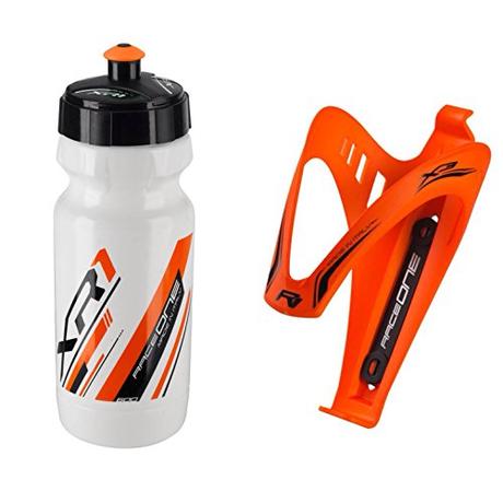 Raceone.it - KIT Race Duo X3 Rubberized (2 PCS): Porta Bidon X3 + Bidon de ciclismo XR1 Bici Carrera de Ruta / Bicicleta de Montaña MTB / Gravel Bike. Color: Naranja / Blanco 100% MADE IN ITALY