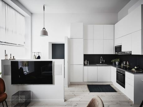 planta abierta mini piso decoración estilo nórdico negro estilo nórdico blanco estilo escandinavo dormitorio en negro diáfano decoración negro 