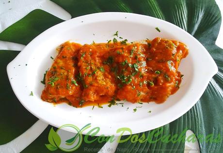 Caballa con salsa de pimientos asados