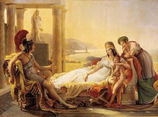 La reina Dido, conversando amigablemente con Eneas