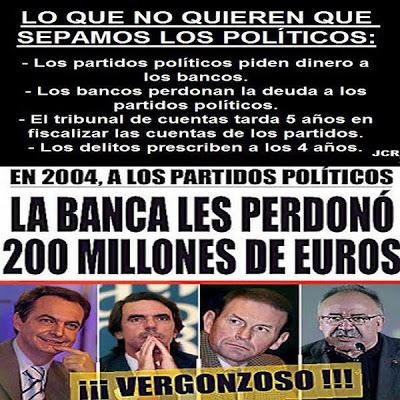 Mientras desahucian a personas sin recursos, los bancos perdonan deudas millonarias a los partidos.