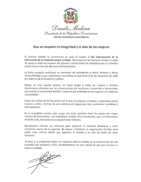 Danilo expresa urge reforzar lucha contra feminicidios. Danilo expresa urge reforzar lucha contra feminicidios.