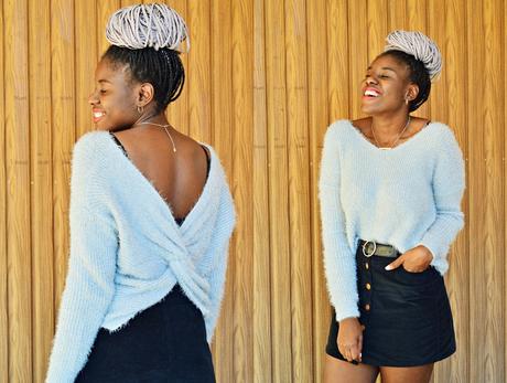 FUZZY TWISTED BACK SWEATER FUZZY TWISTED BACK SWEATER