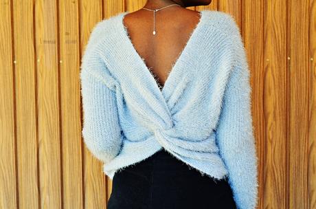 FUZZY TWISTED BACK SWEATER FUZZY TWISTED BACK SWEATER