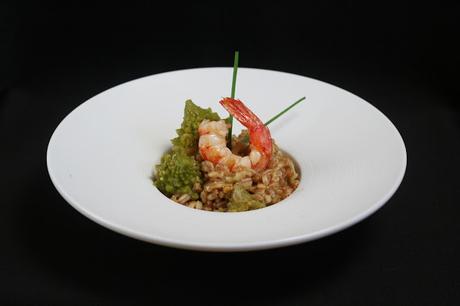 Farrotto con Romanesco y Gambón al Aceite de Guindilla