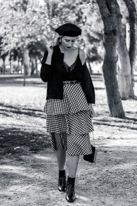 BLACK BERET & VICHY SKIRT