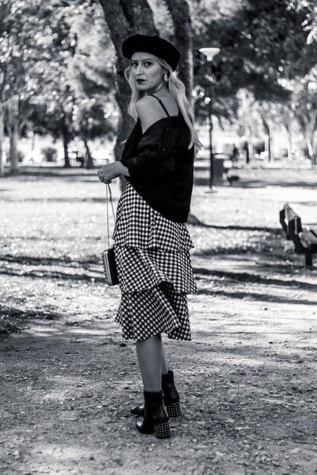 BLACK BERET & VICHY SKIRT