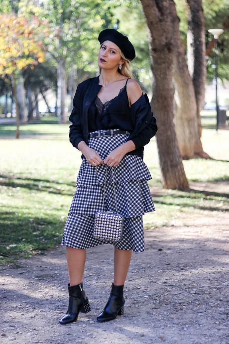 BLACK BERET & VICHY SKIRT