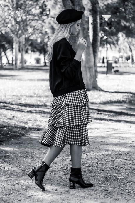 BLACK BERET & VICHY SKIRT