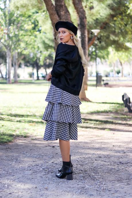 BLACK BERET & VICHY SKIRT