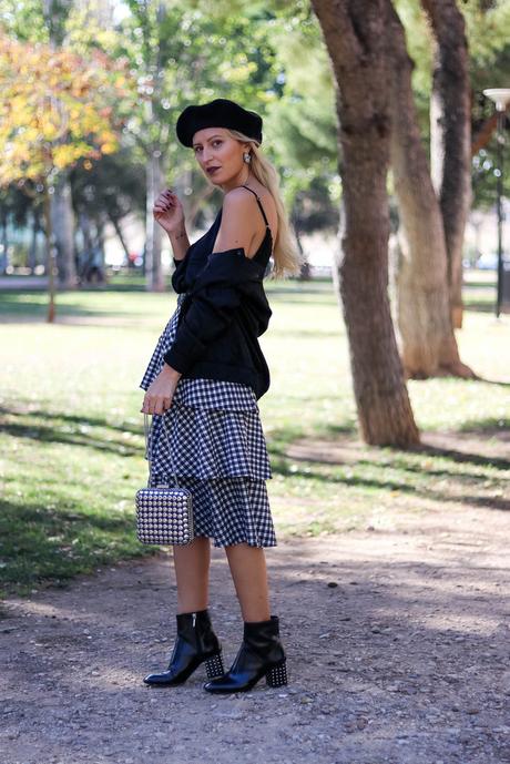 BLACK BERET & VICHY SKIRT