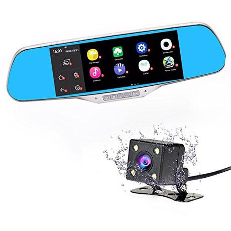 Dash Cam espejo, espejo retrovisor de doble lente DVR salpicadero cámara, Android visión nocturna coche grabadora de conducción con 1080p 170 Degree G-sensor, WiFi, detección de movimiento 16 G TF tarjeta