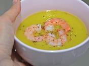 Crema acelgas judías pimientas langostinos