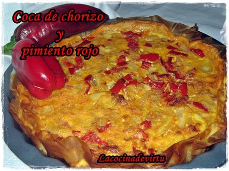 Coca chorizo y pimiento