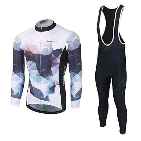 Skysper Maillot Conjunto Mangas Largas Culote Pantalones Largos de Ciclismo para Hombre Ropa Maillot Transpirable para Deportes al aire libre Ciclo Bicicleta Otoño Invierno