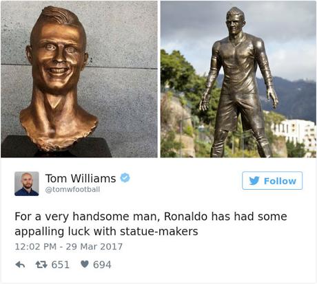Mira todos los memes de las reacciones más divertidas a Cristiano por su nueva estatua.