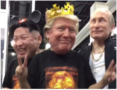 VIDEO: Máscaras espeluznantemente realistas de Donald Trump con Vladimir Putin y Kim Jong-un.