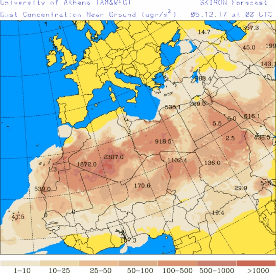 España: Polvo africano (Pronóstico para 5-diciembre-2017)