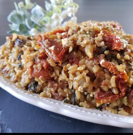 RISOTTO CON TOMATES SECOS, BERENJENA Y ALBAHACA
