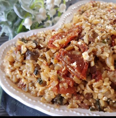 RISOTTO CON TOMATES SECOS, BERENJENA Y ALBAHACA