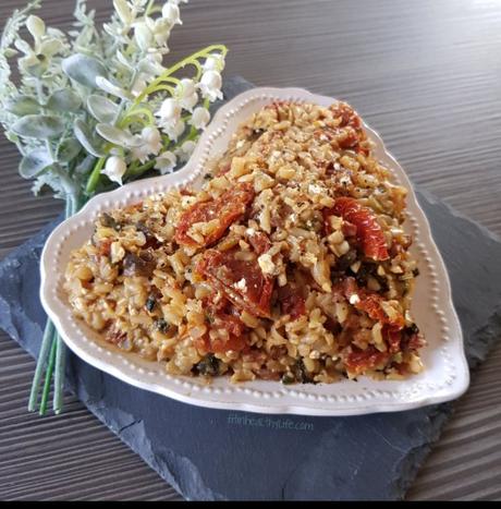 RISOTTO CON TOMATES SECOS, BERENJENA Y ALBAHACA