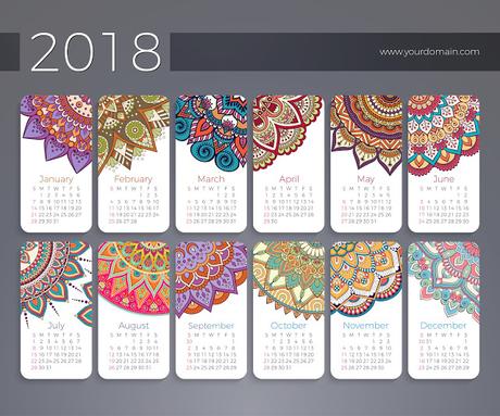 Bello Calendario 2,018 con diseños de Mandalas, listo par...