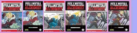 portadas de los tomos 16 a 18 del cómic Fullmetal alchemist, de Hiromu Arakawa