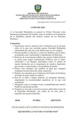 Honduras: la Policía Nacional se declara en huelga para no reprimir.