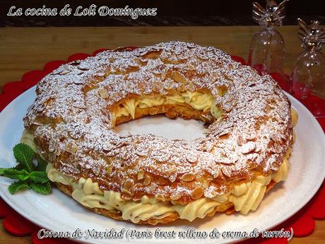 Corona de Navidad (París Brest relleno de crema de turrón) Corona de Navidad (París Brest relleno de crema de turrón)
