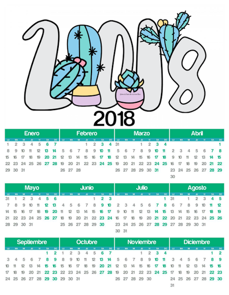 Calendario Cactus 2,018 gratis