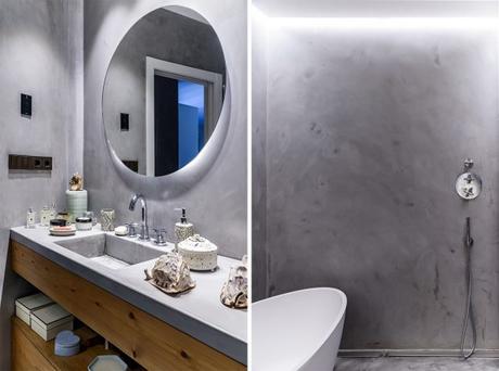 Ultra violet para interiores. Atreverse con el terciopelo baño de cemento