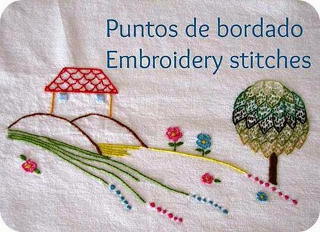 Puntos de bordado: punto de cuerda o línea de realce / Embroidery stitches: couching stitch
