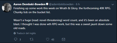 Aaron Dembski Bowden en W40K Wrath & Glory RPG