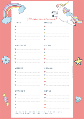 Calendario 2,018 y planificador semanal de Unicornios GRATIS Calendario 2,018 y planificador semanal de Unicornios GRATIS