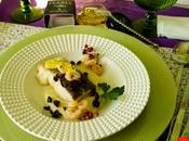 Bacalao confitado sobre emulsión patata mayonesa perlas aove