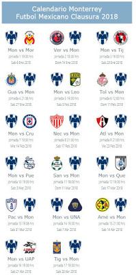 Calendario de Monterrey para el Clausura 2018 Calendario de Monterrey para el Clausura 2018