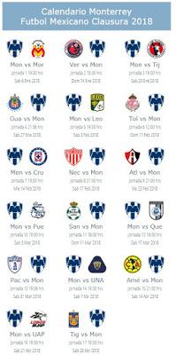 Calendario de Monterrey para el Clausura 2018