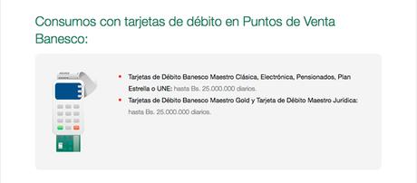 Banesco (@Banesco)  incrementó a Bs. 25 millones el límite de consumo en los puntos de venta #BanescOnline
