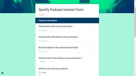 formulario alta registrar subir podcast spotify
