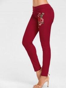 Bordado floral jeans ajustados color