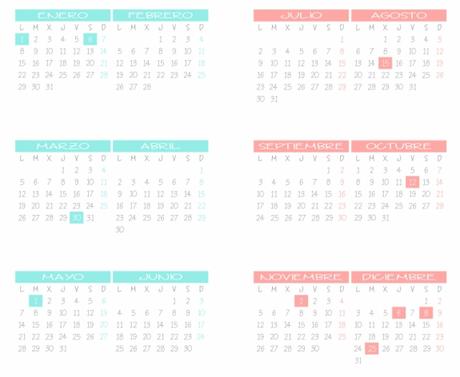 Imprimible: Calendario anual filofax y escritorio