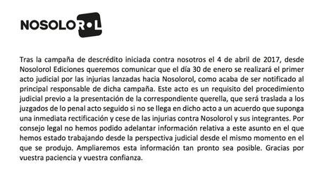 Ultima hora: Nosolorol anuncia acciones legales (30/01/18) Ultima hora: Nosolorol anuncia acciones legales (30/01/18)