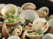 Almejas Moelos espárragos jamón. Entrante navideño