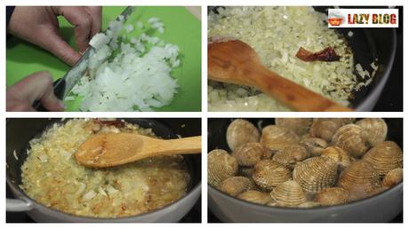 Almejas Moelos con espárragos y jamón. Entrante navideño