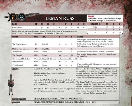 Sorpresivo perfil filtrado de Leman Russ en W40K