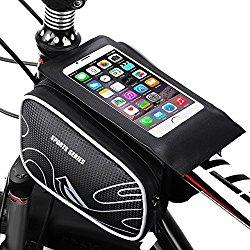 Bolsa Bicicleta Manillar Montaña de VicTsing, bolsa móvil portaequipajes bicicleta plegable delantera,Impermeable y Anti-roto, Beam Top o Head Tube Bolsa de teléfono celular con pantalla táctil Saddle Bag Velcro Strap para Montaña Road bicicleta, 5.7 pulgadas(14.5cm), negro