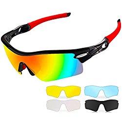 Gafas de Sol Deportivas Polarizadas,CrazyFire UV 400 Protección Gafas Deportivas con 5 Set De Lentes Intercambiables,Gafas Deportivas de Protección para Los Hombres Mujer de Esquí de Pesca Ciclismo